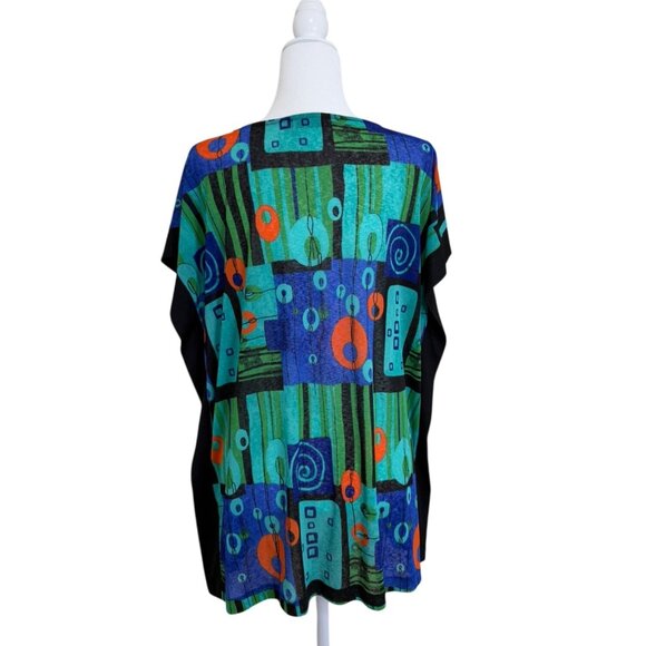 Terra Women's Abstract Print Top Multicolor Short Sleeve Bold Print Artsy Size M - Picture 3 of 8